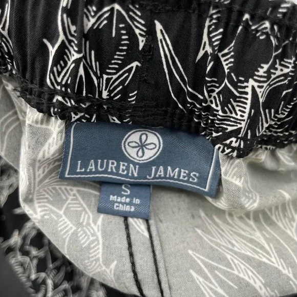 Lauren James Size Small Black White Pineapple Swim Shorts Drawstring Womens - Picture 5 of 6